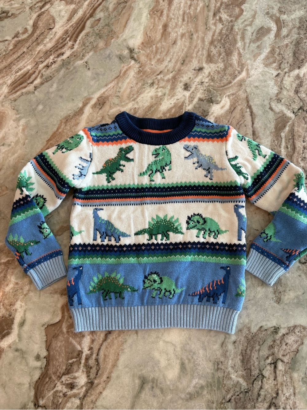 Gymboree Boys Dinosaur Crewneck Knit Sweater T-Rex Printed Size 6 Blue Green